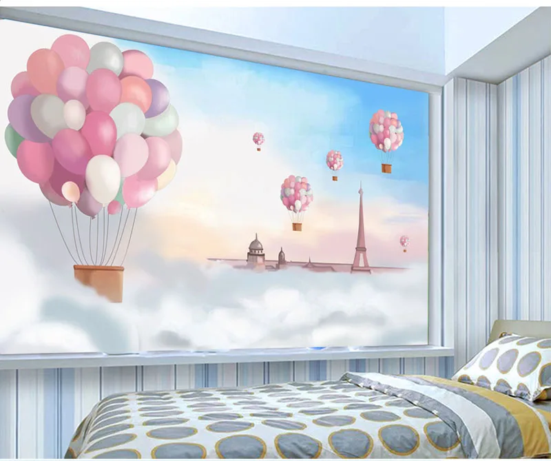 8d Cartoon Pink balloon wall sticker for lliving room TV background wallpaper 3d Kids bedroom mural paper Decor | Обустройство дома