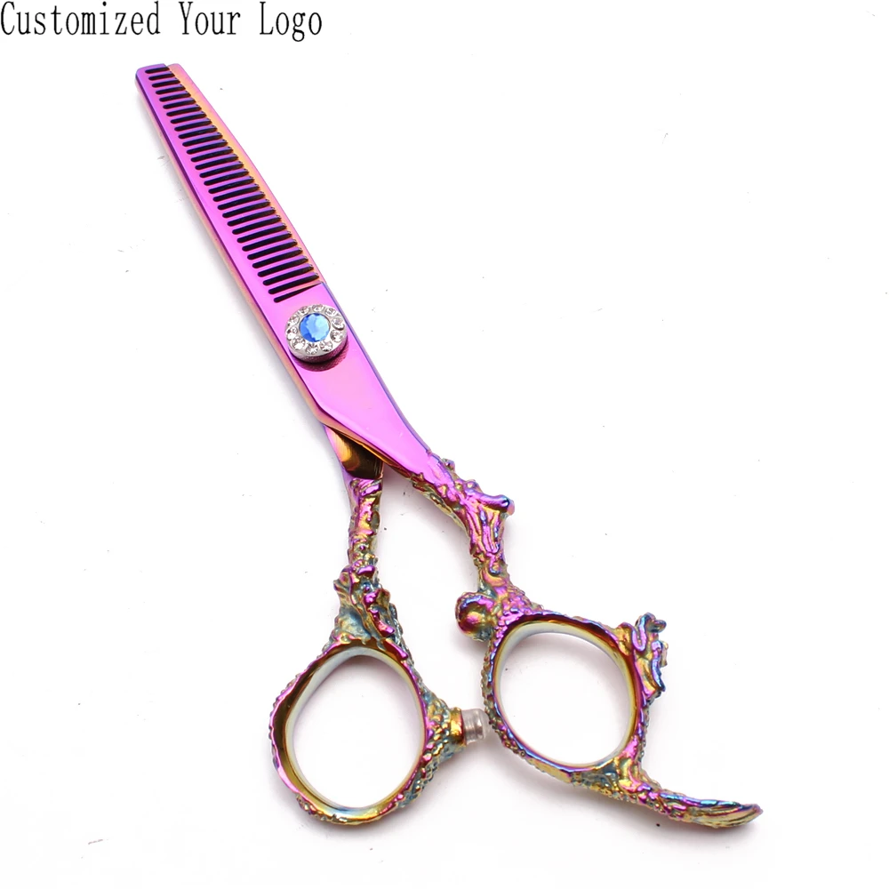 5.5&quot 440C Customized Logo Multi-Color Hairdresser's Scissors Straight Thinning Shears Professional Hair C9005 | Красота и