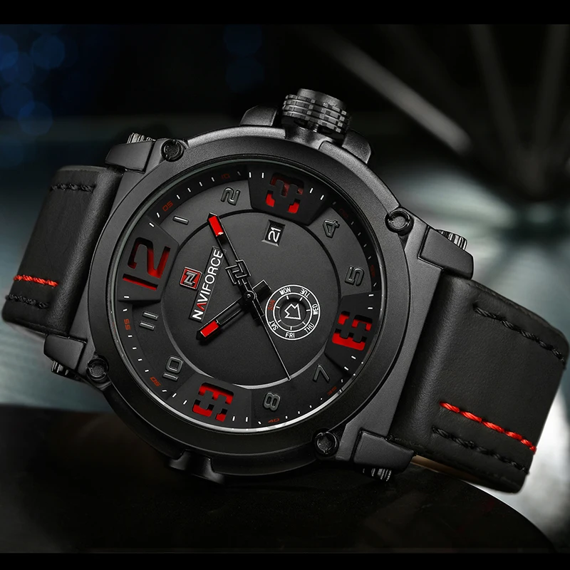 Часы NAVIFORCE мужские спортивные армейские кожаные кварцевые