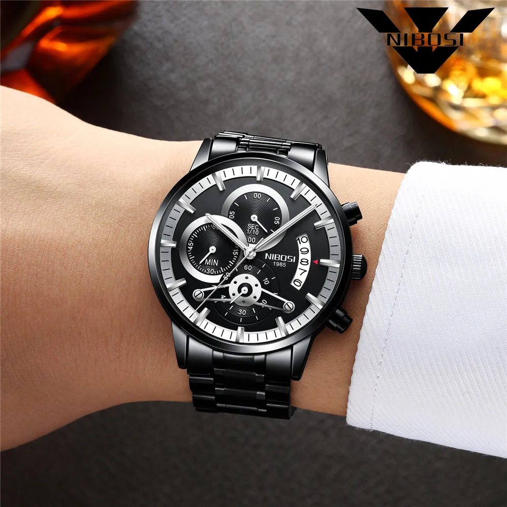 NIBOSI кварцевые часы мужские золотые черные мужские s часы лучший бренд класса люкс спортивные часы Reloj Hombre водонепроницаемые Relogio Masculino