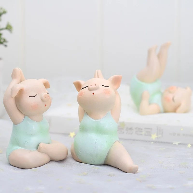 

6Pcs/set Yoga Pig Statues Home Decoration Resin Animal Yoga Figurines Yoga Studio Decor R502