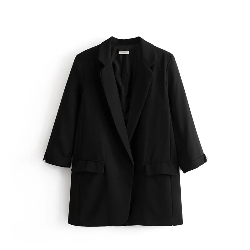 Women Large Size Six color Optional Casual Small Suit Lapel Double Side Pockets Buttonless Cardigan Solid Color Seven-point | Женская