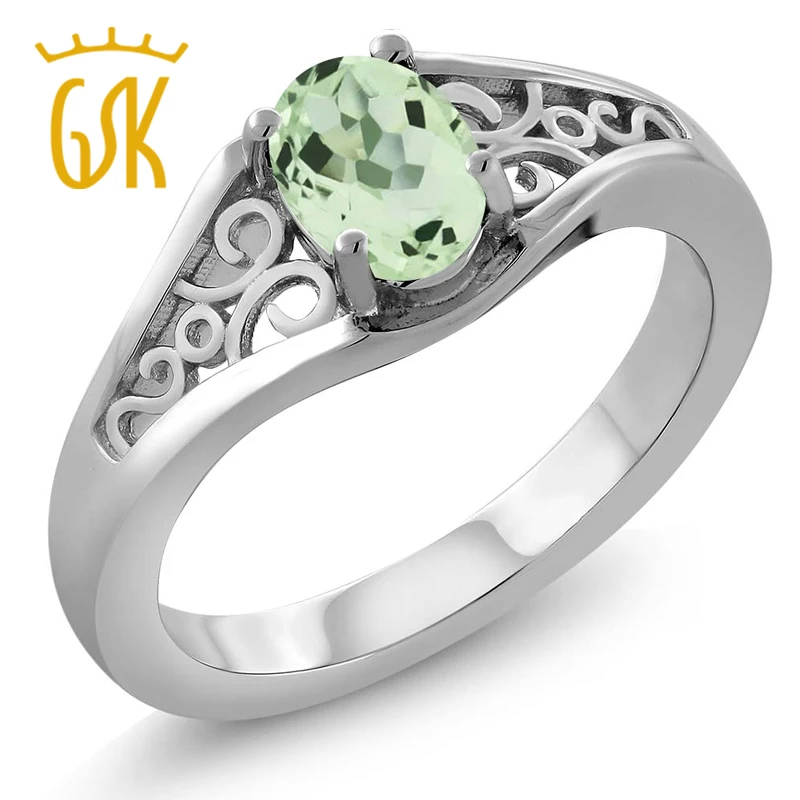 GemStoneKing 1.00 Ct Oval Green Amethyst 925 Sterling Silver Ring Fashion Dadies Mint Retro Women Engagement | Украшения и