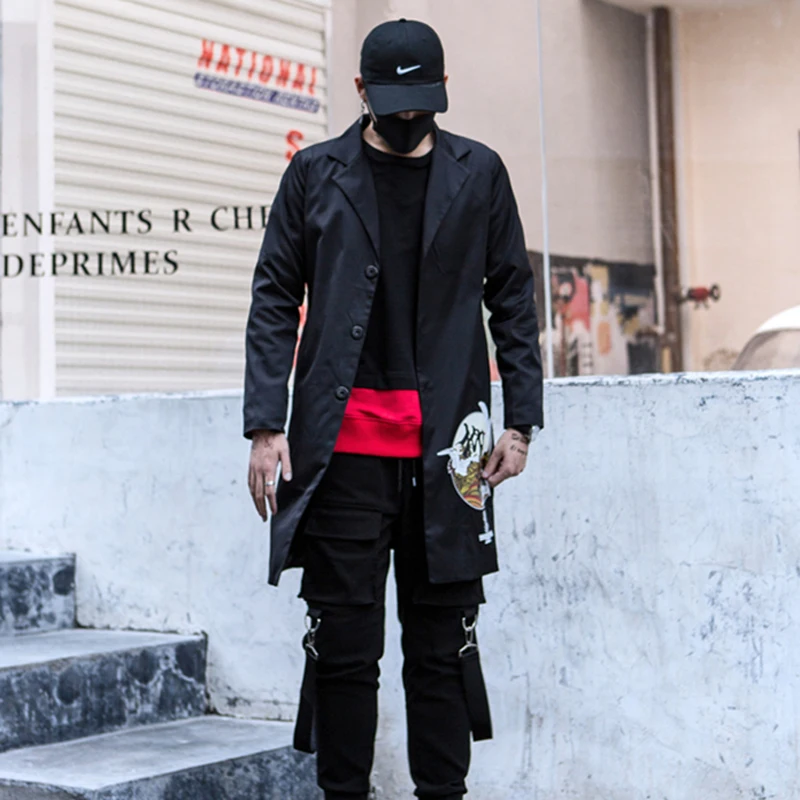 Осенний Повседневный длинный Тренч мужская куртка в стиле хип хоп пальто