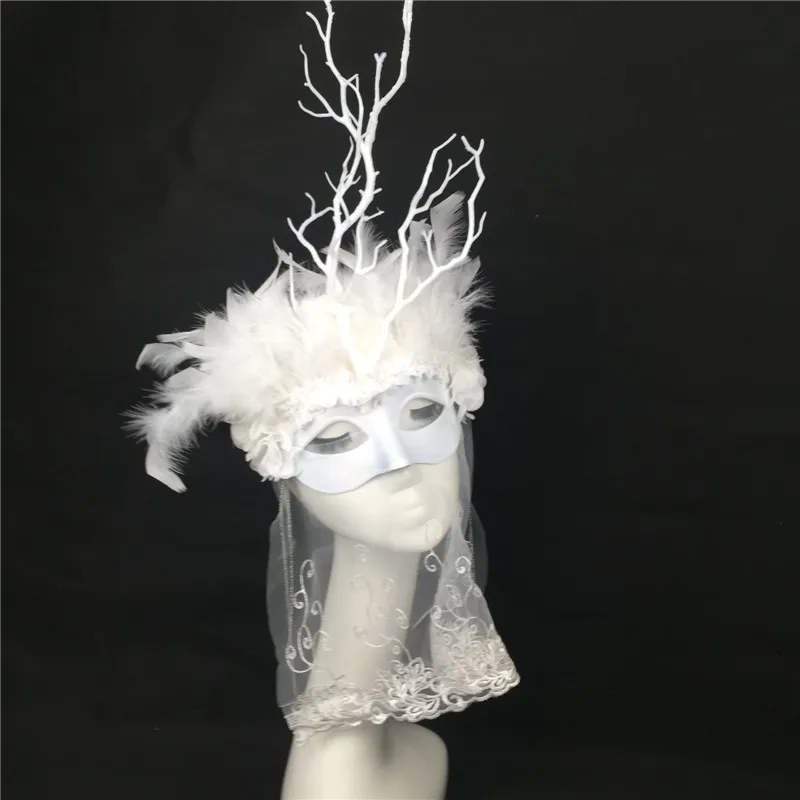 Черная белая цветная маска для девочек с перьями повязка на голову вечеринки