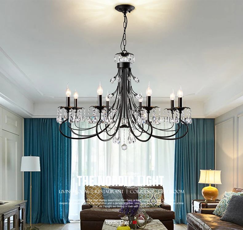 Antique Chandeliers Luminaires Home Black Iron Led Lighting Dining Room Luxury ceiling Bedroom Living Room Crystal Chandelier