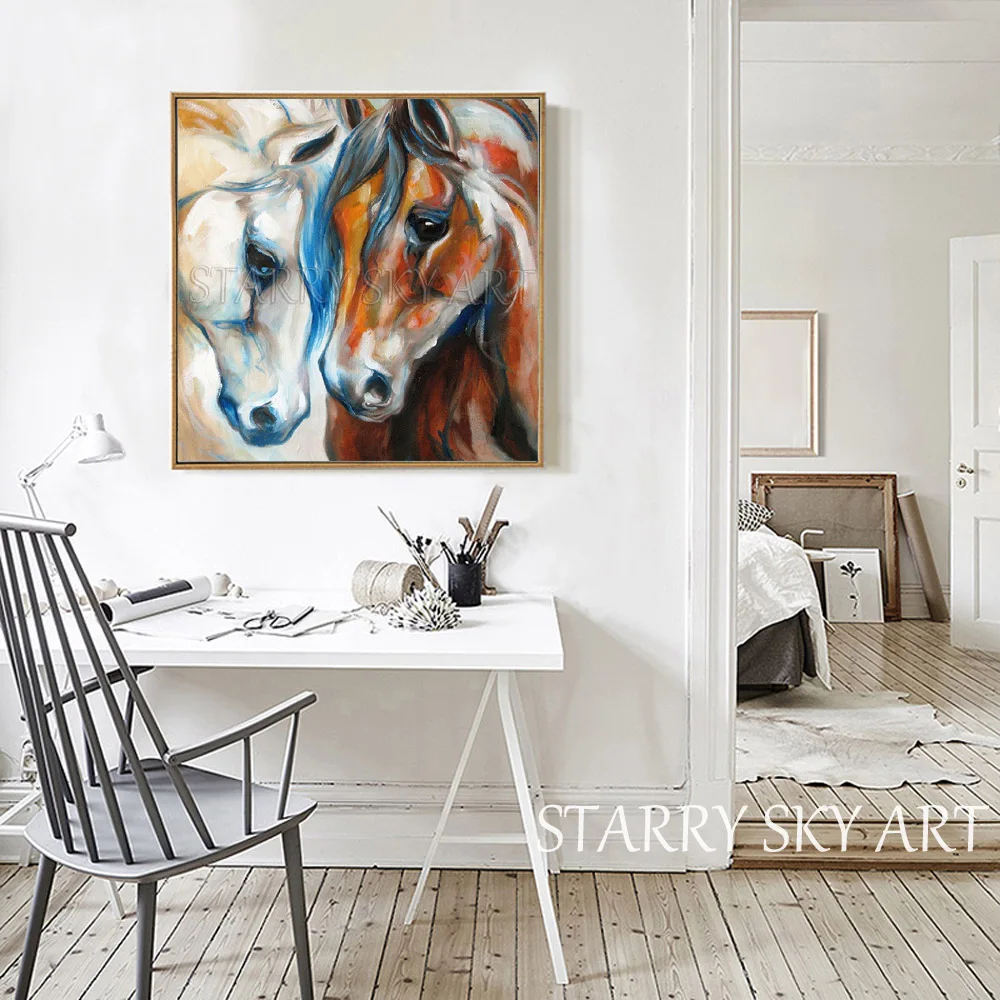 Hot Selling Fine Art Artist Hand-painted High Quality Modern Animal Horse Oil Painting on Canvas Beautiful Indian | Дом и сад