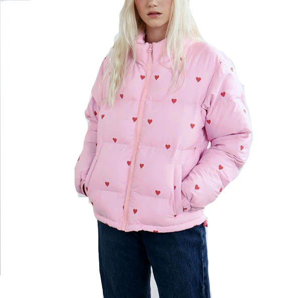 Lazy Oaf heart Warm Cotton Coat pink print Jaqueta Feminina Inverno Casaco Feminino Casacos Femininos | Женская одежда