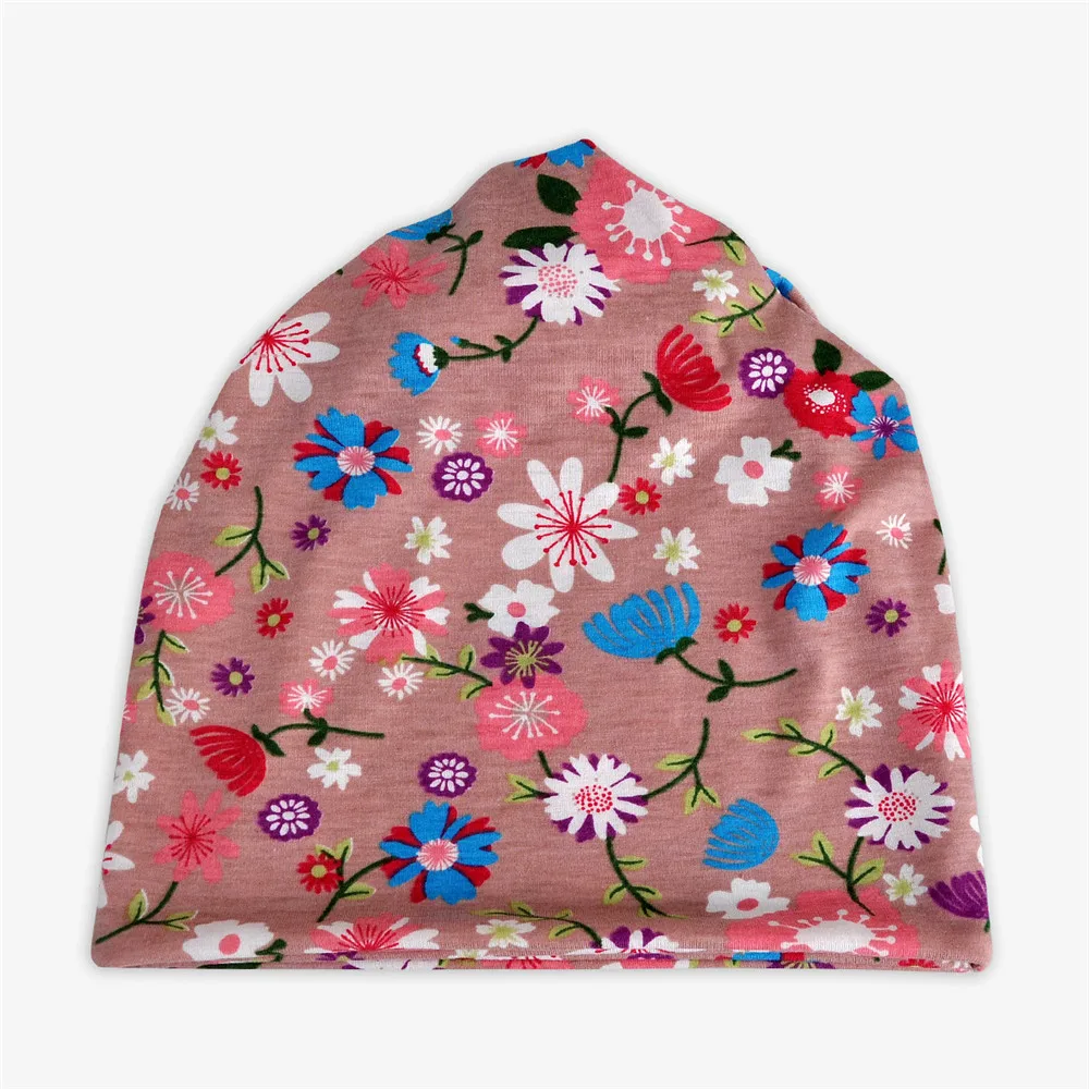 Весенне летняя двухслойная шапка с принтом для женщин бини милый тюрбан цветком