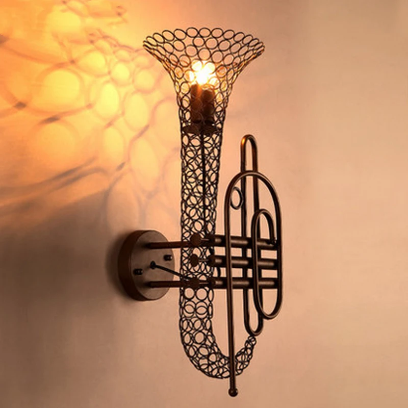 Креативная личность саксофон железная настенная лампа E27 LED Dia20 * H56cm кафе лофт