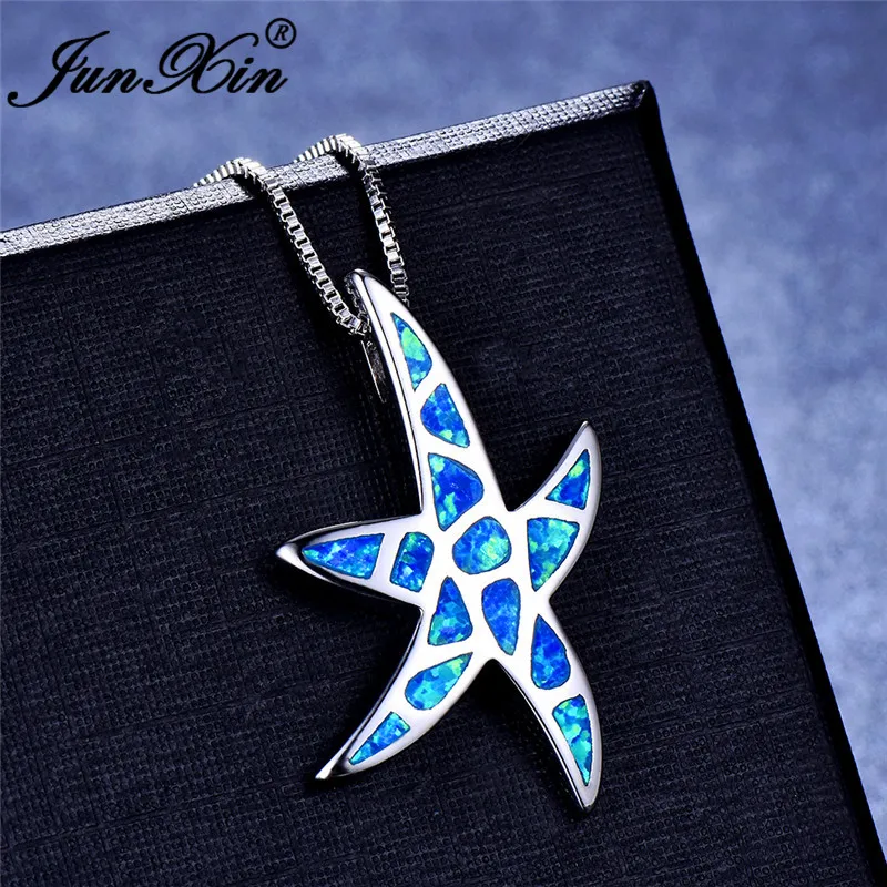Женское ожерелье с подвеской в виде морской звезды голубым и белым огненным