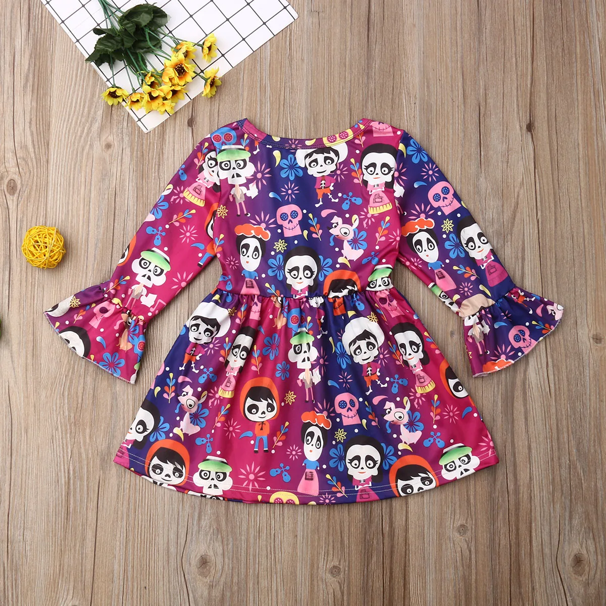 Halloween 1-6Y Toddler Kids Baby Girl Dress Cartoon Print Flared Sleeve Princess Party | Детская одежда и обувь