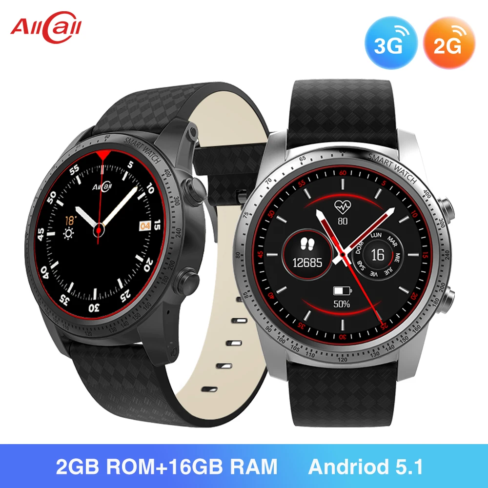ALLCALL W1 3G/2G Android Smartwatch MTK6580 четырехъядерный 1.3G Гц 2 ГБ/16 ГБ GPS MP4 5 1 BT 4 0 Wifi 3G подключение