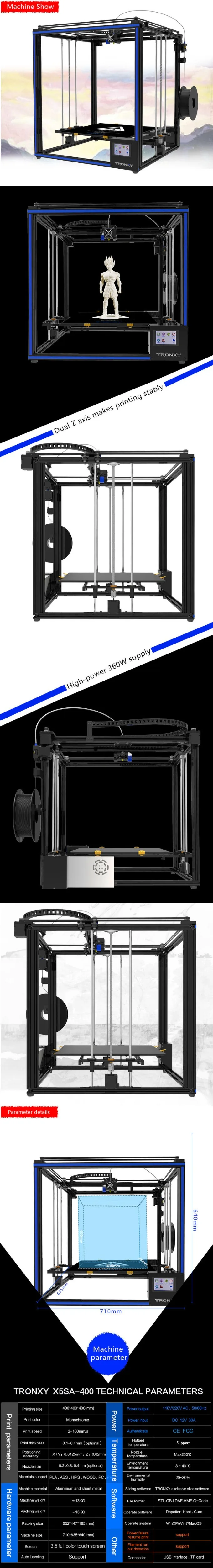 Набор для самостоятельной сборки TRONXY X5SA-400 3D принтер высокой точности печати большого размера 400x400x400 мм