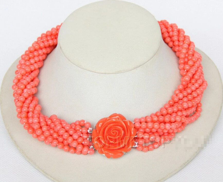 

Nobler! 18" 10strands round pink coral necklace e2288^^^@^Noble style Natural Fine jewe FREE SHIPPING