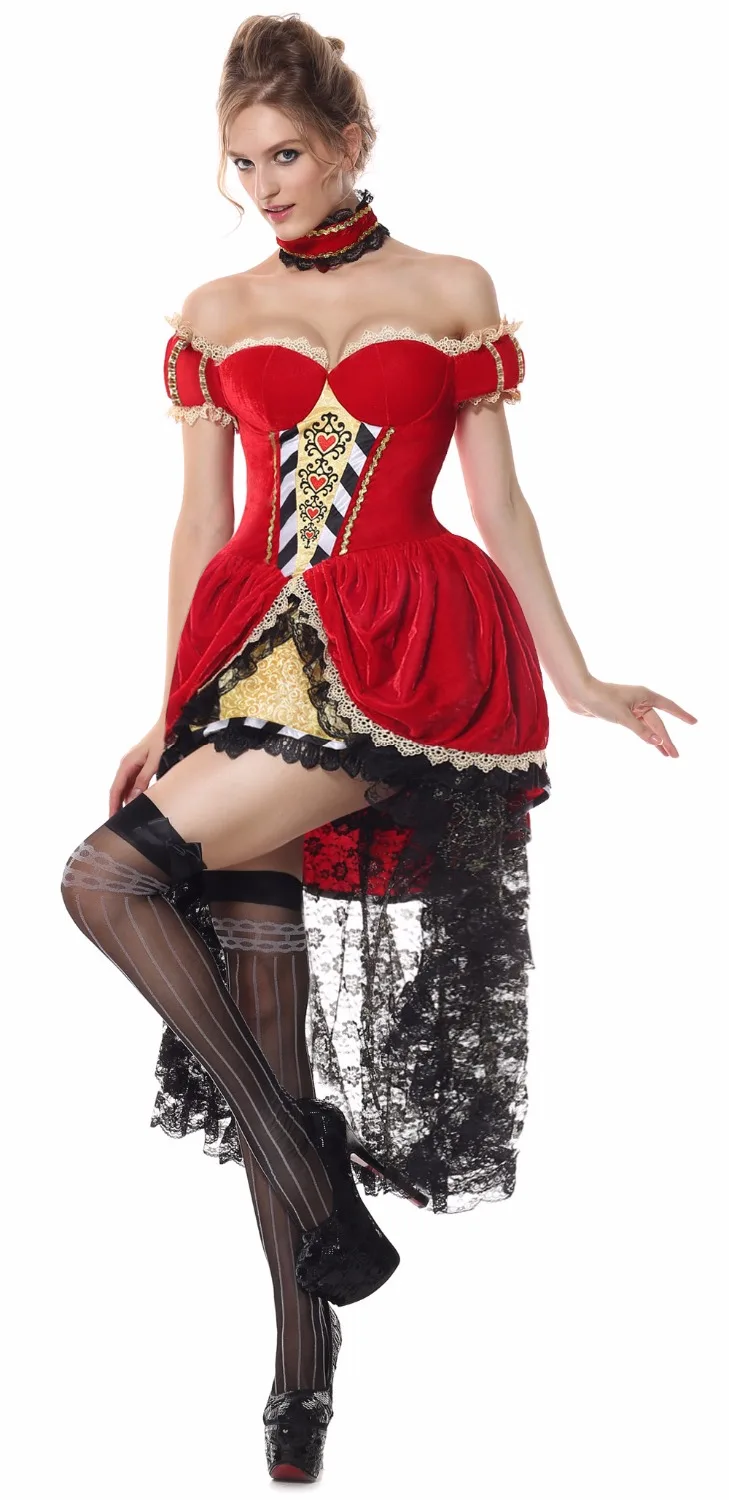 

Queen of Heart Cosplay costume fancy dress sexy deluxe queen of heart costume Female queen halloween Party Dresses for women