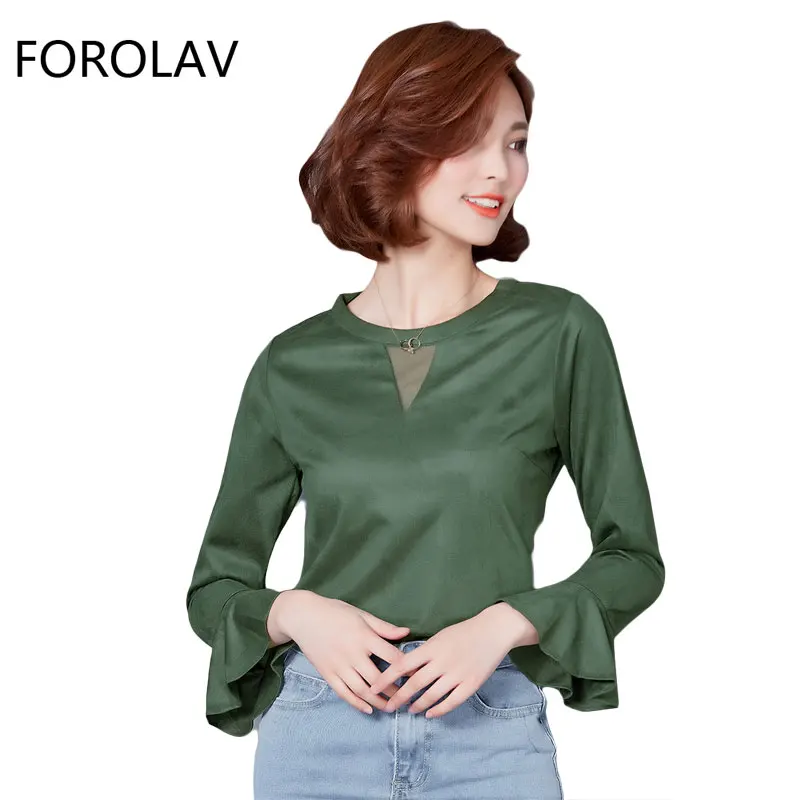 FOROLAV рубашка с длинными рукавами для Для женщин Женский О шеи Повседневное дна