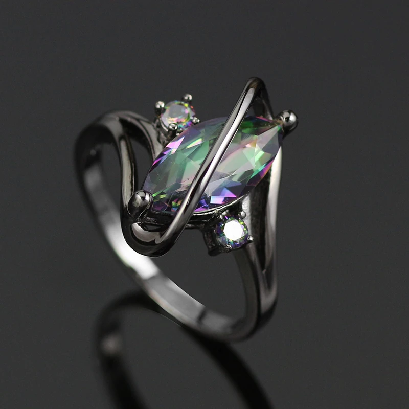 

JZ0064 2016 Hot Sale Black Gold Filled AAA Rainbow Crystal Fashion Jewelry For Women Cocktail Rings JZ0064