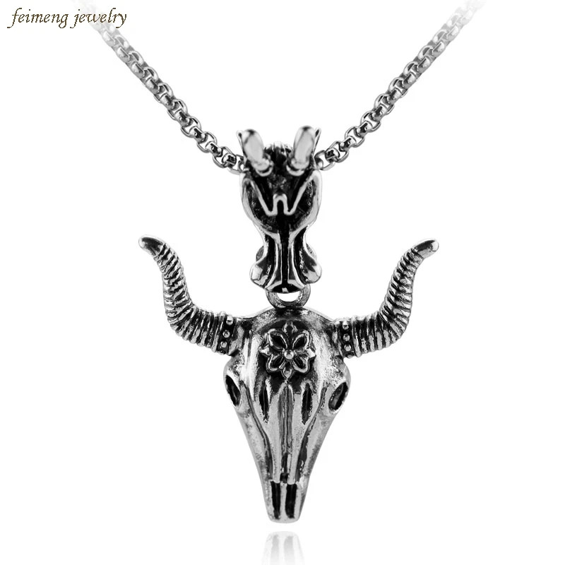 Винтажный Стиль черная цинковая голова быка волка кулон ожерелье античный новый
