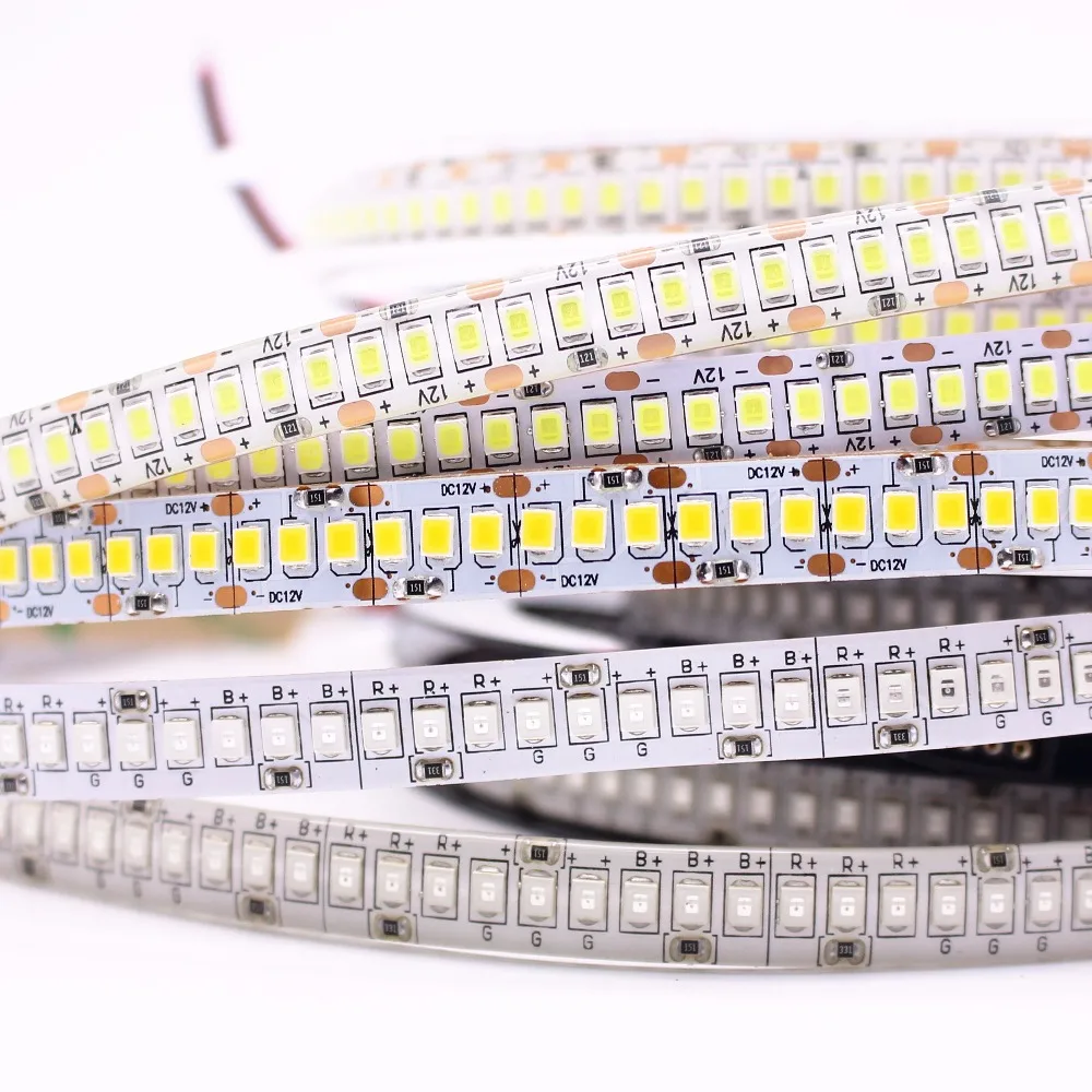 240 светодиодный/м скачки 5 м однорядные 2835 Светодиодные ленты 12V 1200 SMD гибкие светодиодные ленты холодный белый, теплый белый, RGB Водонепроницаемый