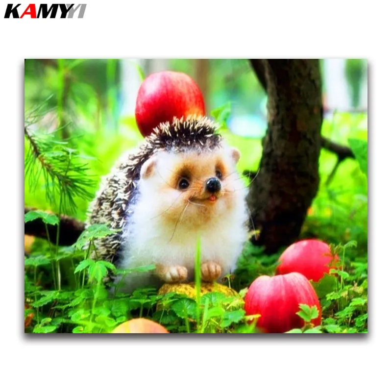 

Full round Diamond painting Cross stitch Hedgehog&apple full square Diamond mosaic forest 5D DIY Diamond embroidery Small animal