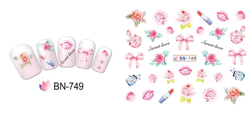 12 упак./лот переводка NAIL ART наклейки для ногтей на День святого Валентина Свадебный поцелуй сердце губы, с цветочным принтом «розы» со стразами BN745-756