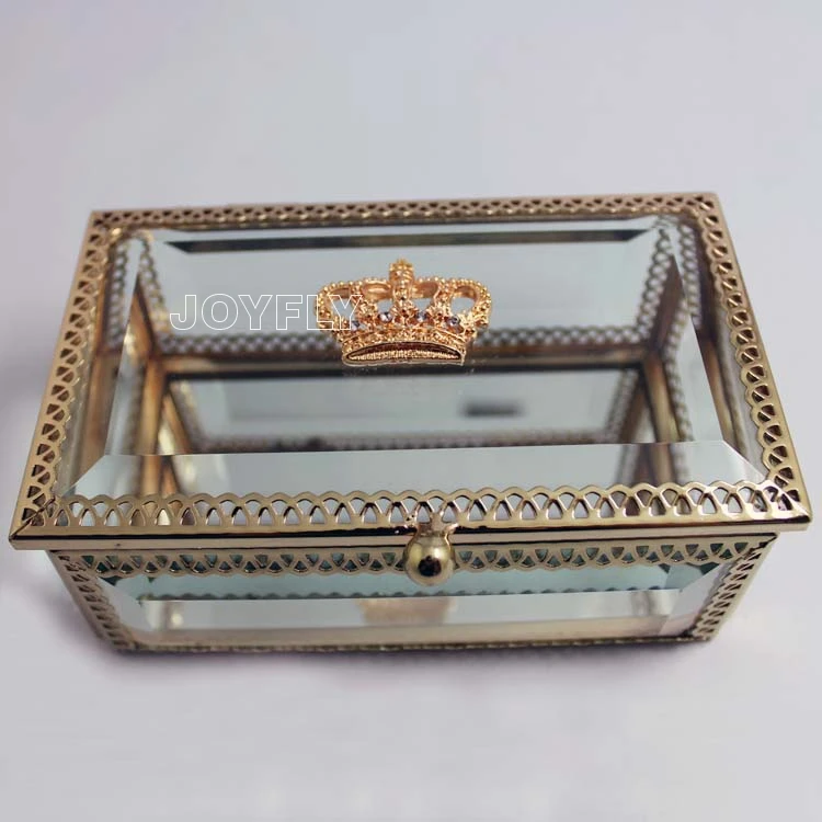 

Golden Crown Medium Rectangle Glass Jewelry Box