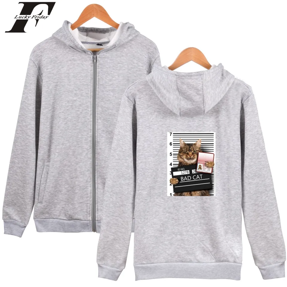 LUCKYFRIDAYF Bad Cat толстовка мужская с капюшоном забавным рисунком кошки фото зимнее