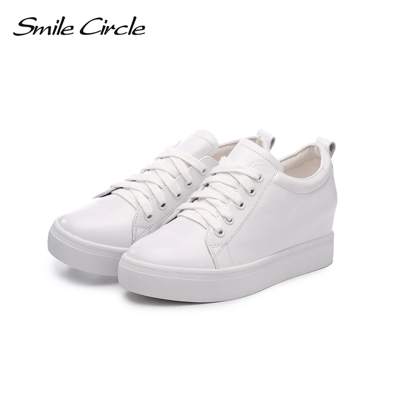 Женские кроссовки Smile Circle Белые Повседневные из натуральной кожи на плоской