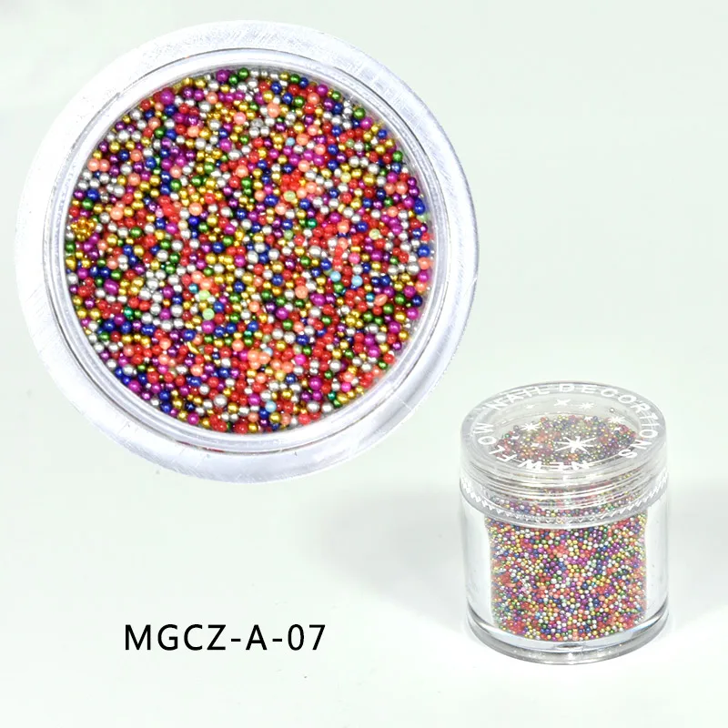 

10 г/горшок 0,6 мм-0,8 мм микро-бусины цветные смешанные икры для ногтей стеклянные трендовые Нейл-арт икра украшения микро-бусины MGCZ-07