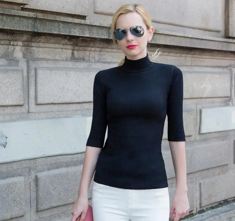 Женский вязаный свитер водолазка с коротким рукавом цвет на выбор | Женская