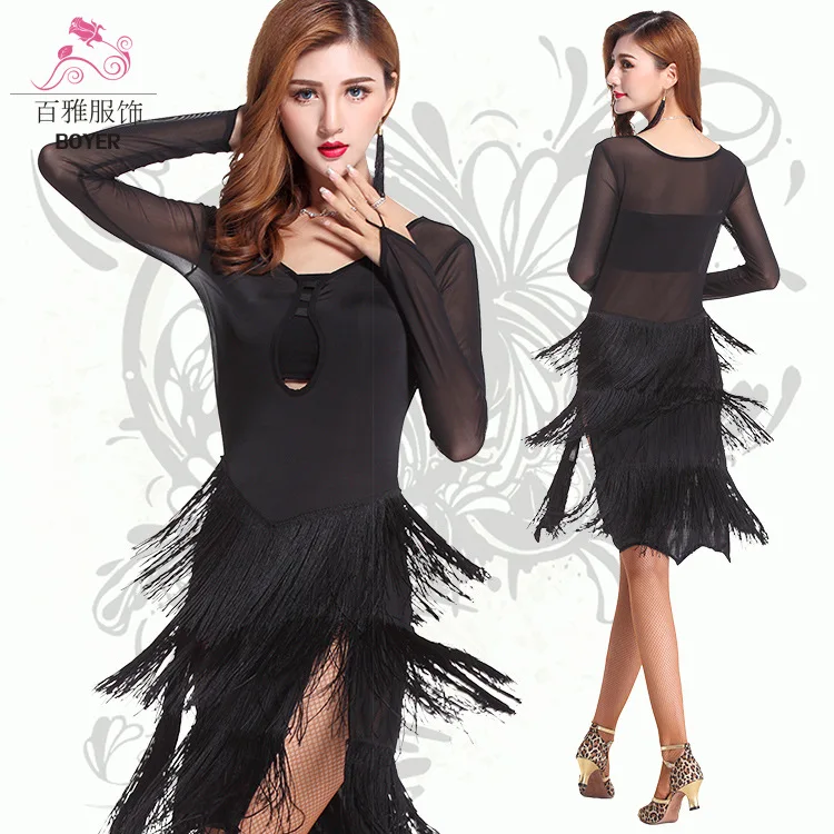 Костюмы для латинских танцев сценический Теннисный костюм с кисточками одежда