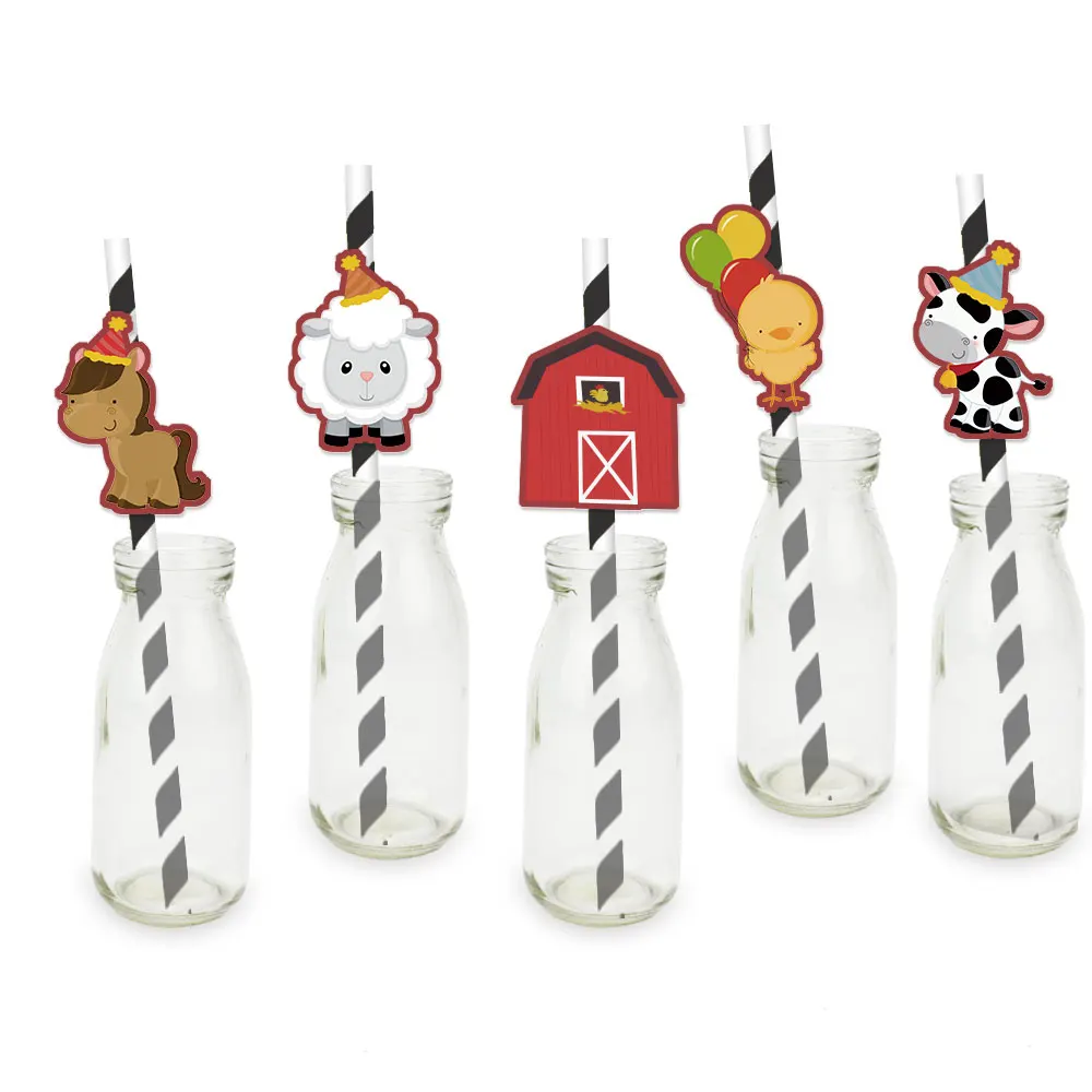 Farm Animals Straw 25PCS Paper Straws Birthday Party Festive Supplies Decoration Paper Drinking Straws Holiday Straws