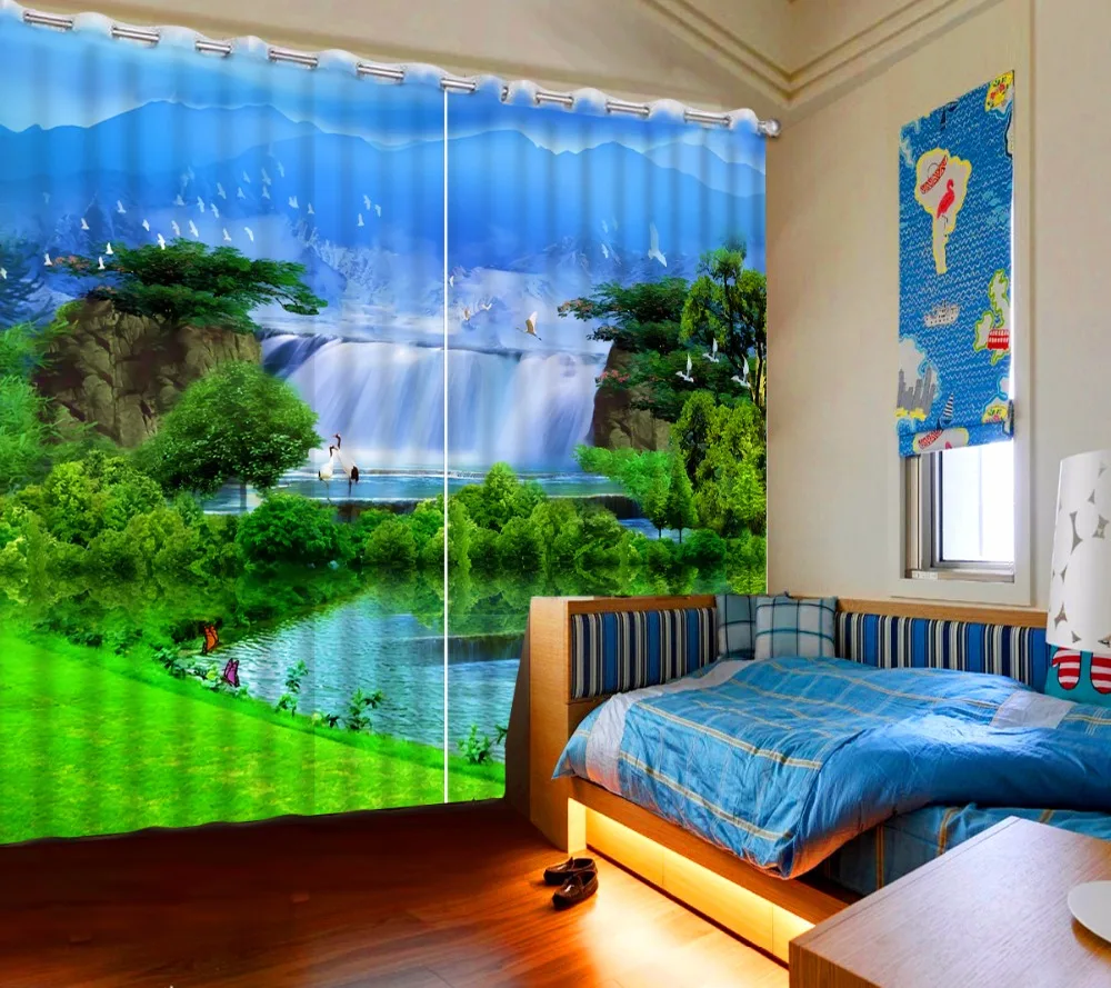 

Custom Sheer Curtains Modern Curtains For Living room Bedroom waterfall landscape Blackout Window Drapes