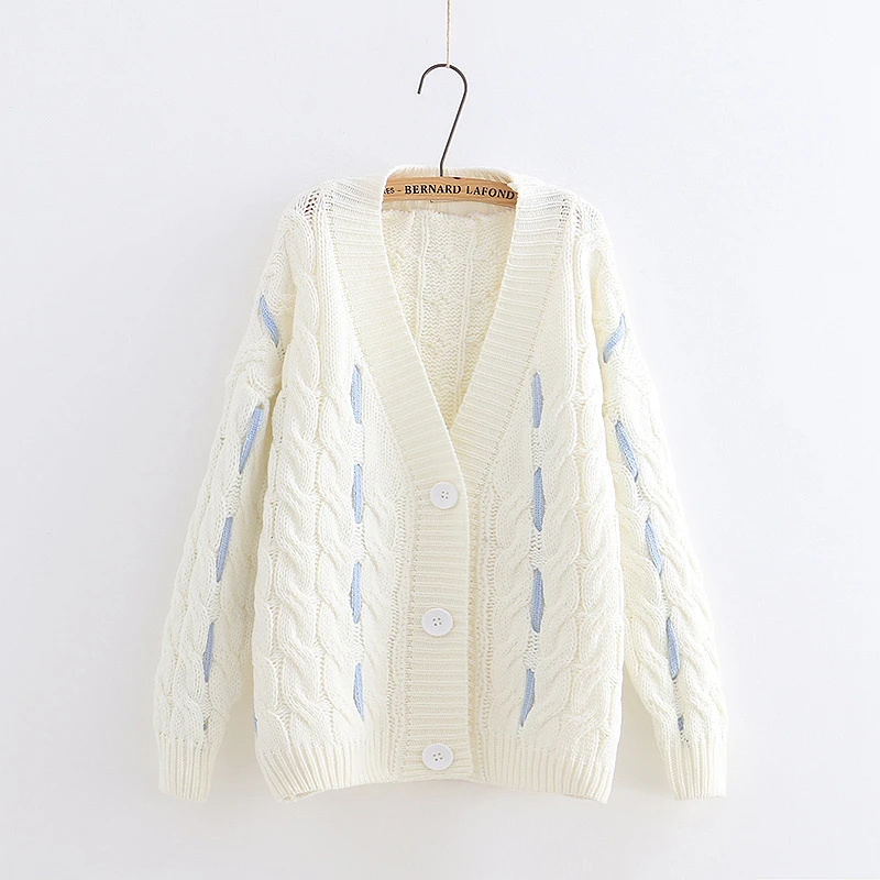 YoYiKamomo Women Knitted V neck Cardigans Single Breasted Autumn Winter Mori Girl Twist Long-sleeved Knitwear Loose Sweaters |