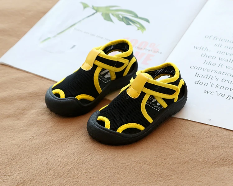 black yellow AILVYANG/брендовые Детские летние сандалии; обувь для маленьких мальчиков и девочек; эластичная Тканевая обувь из лайкры; детская повседневная обувь ярких цветов; A08 - Цвет: black yellow