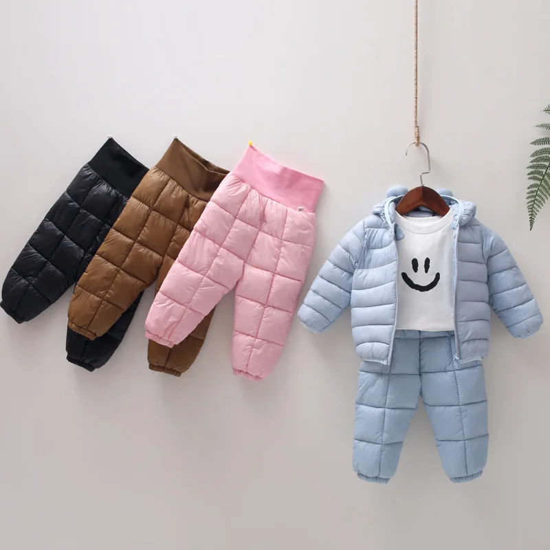 Зимние теплые штаны для маленьких девочек хлопковые пуховые мальчиков плотные