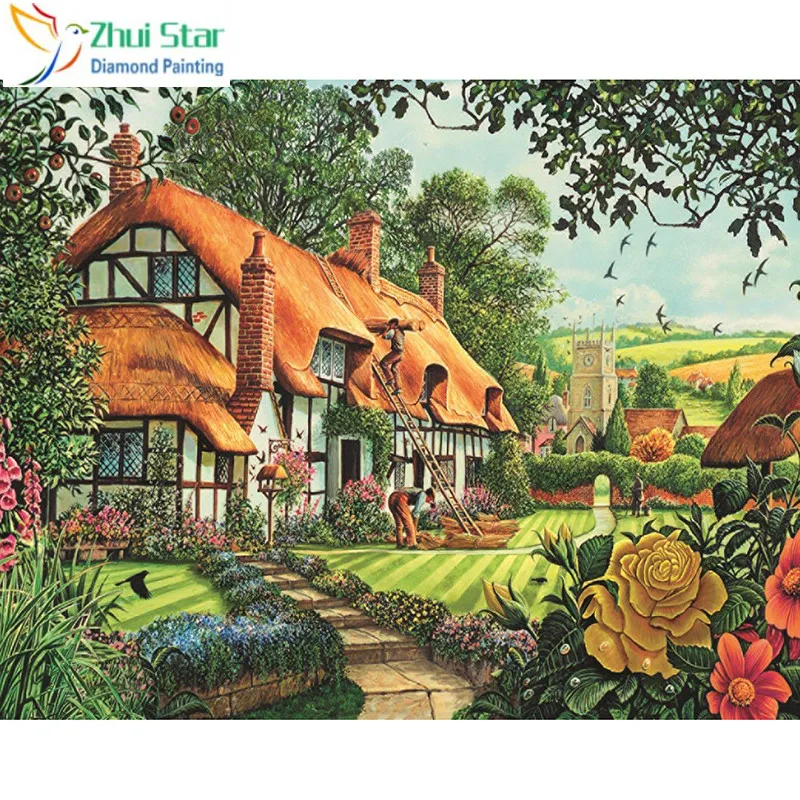 

5D Diy Полная алмазная живопись Вышивка бисером вышивка крестиком комплект Алмазная мозаика пейзаж с коттеджем рукоделие, художественное укр...