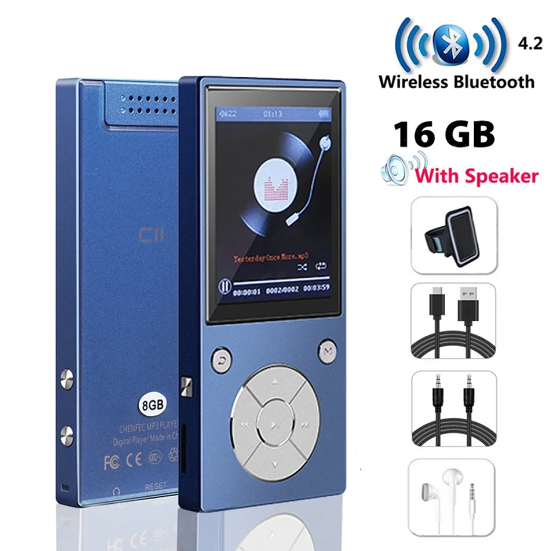 Bluetooth 8G/16G MP3-плеер с 2,4 дюймовым экраном музыкальный плеер с FM электронной книгой часы данные видео микрофон динамик Спорт Walkman, sd-карта - Цвет: C11-full-set-blue