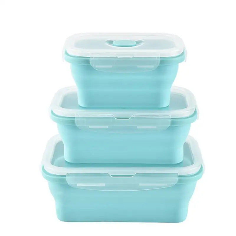 

3Pcs Portable Rectangle FDA Whole Silicone Scalable Folding Lunchbox Bento Box with Circular Hole and Antiskid Particles