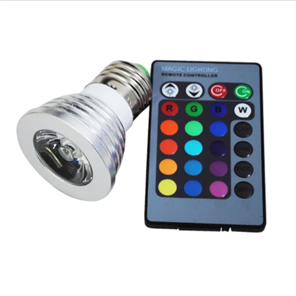 3 Вт RGB Светодиодная лампа 16 цветов меняющая свет прожектор E27/GU10 AC86 265V MR16 DC12V + 24
