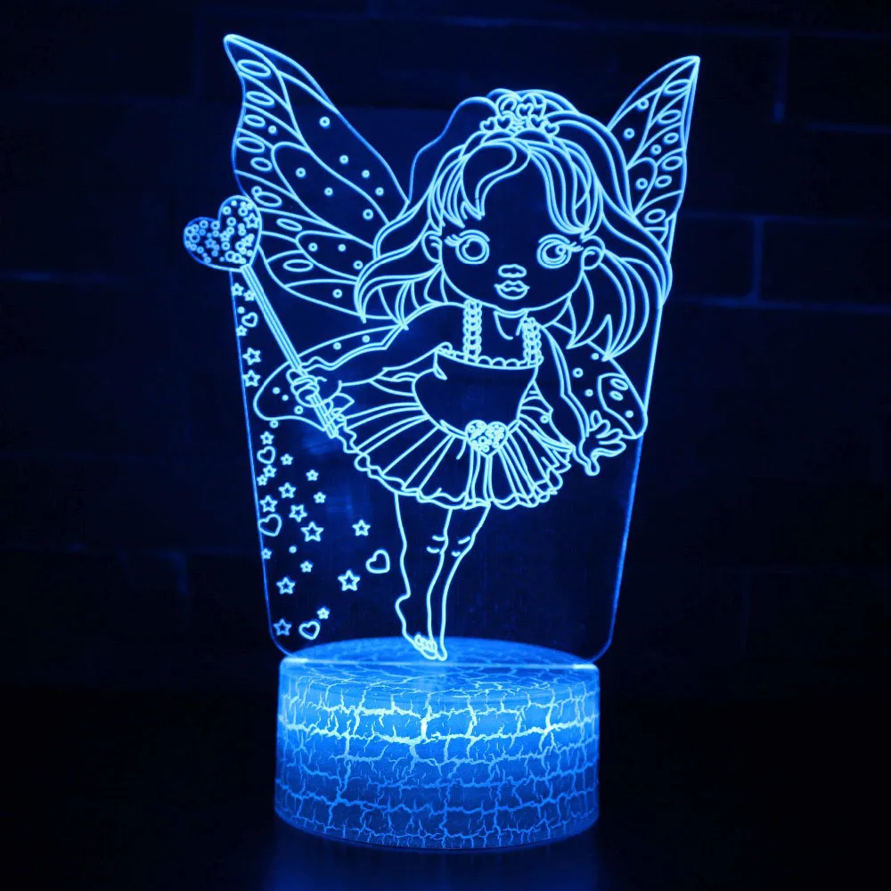 3D Led Lovey мультфильм 7 цветов изменить сенсорный Настольная лампа Usb Бабочка Фея