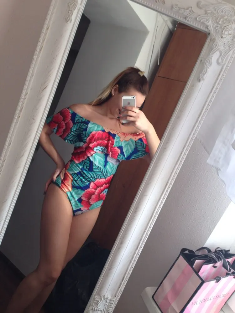 Женский купальник с открытыми плечами монокини цветочным принтом|suit swim|swimwear