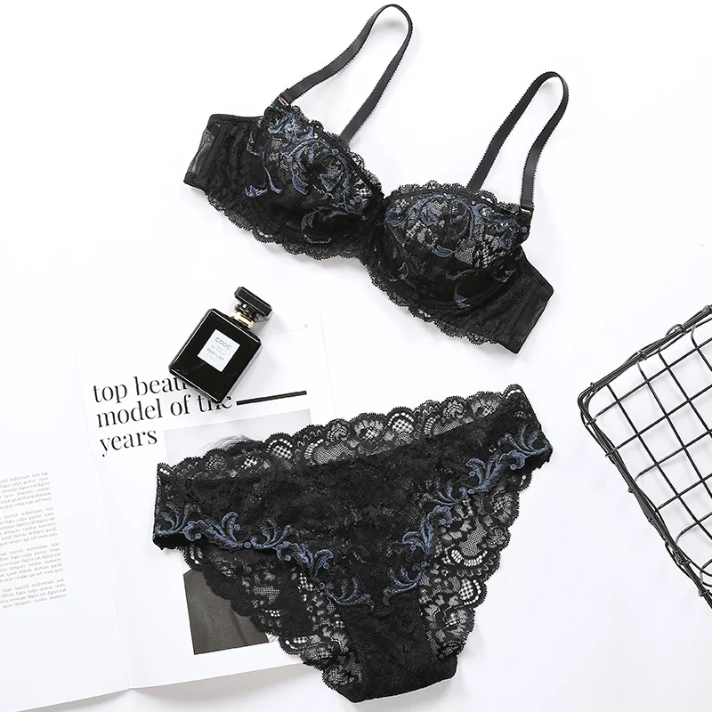 BALALOUM New Arrivals Sexy Transparent Ultra Thin Bra Brassiere Sets See Through Erotic Lingerie Beautiful Lace Decoration