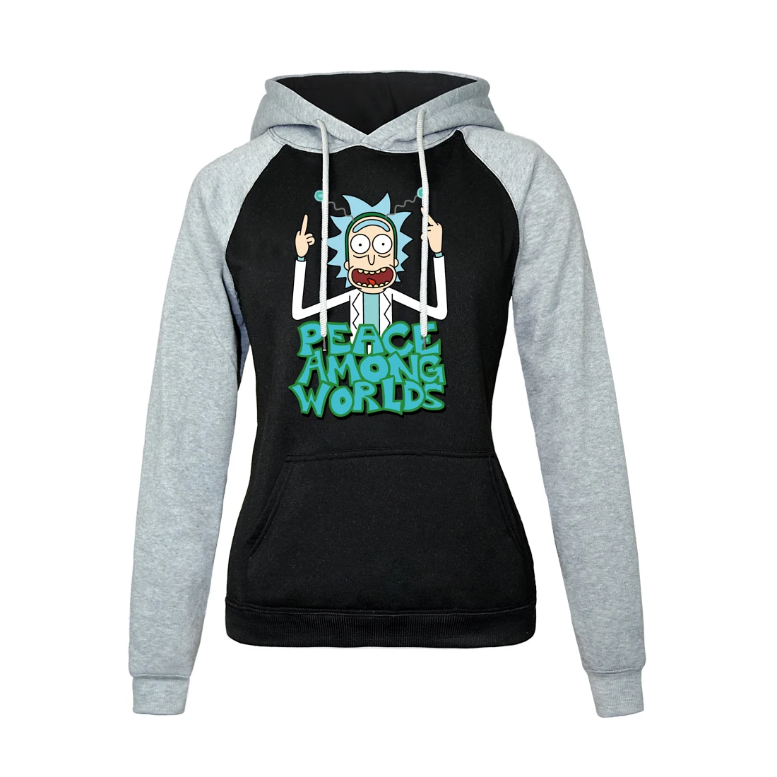 gray black Весна реглан толстовки мир среди миров Kawaii Толстовка для женщин Harajuku Kpop Толстовка Рик и Морти модная Женская худи - Цвет: gray black