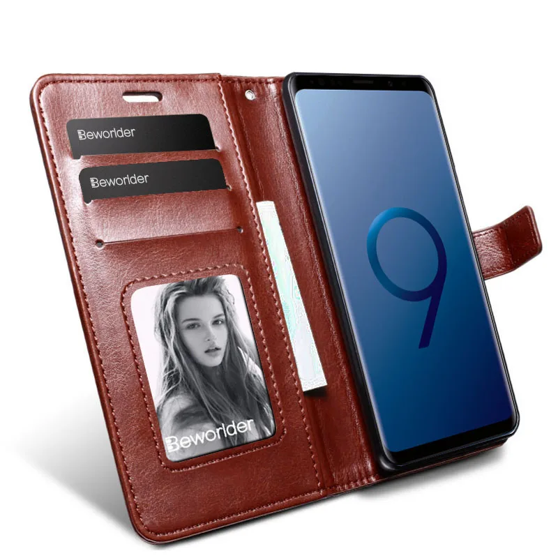 Beworlder For Samsung S9 Case Wallet Stand Card Slot Photo Frame Flip Luxury Phone Cover Galaxy PU Leather | Мобильные телефоны и