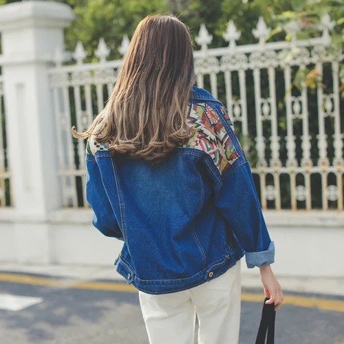 Spring Jacket Women 2018 Korean Fashion Vintage Geometric Patchwork Batwinged Denim Streetwear jaqueta jeans feminina | Женская одежда