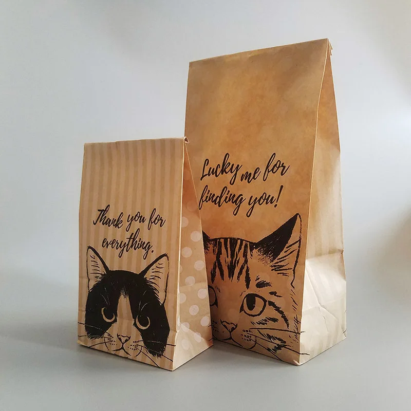 

100 Pcs Kraft Paper Bag Gift Cat Candy Cookies Wedding Packing Bag Birthday Party Favors Small Paper Gift Packaging Goodie Bags
