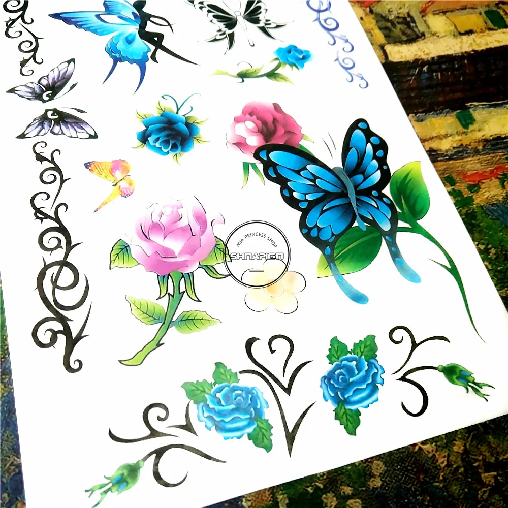 SHNAPIGN синяя бабочка Феи Стиль Временные боди арт флэш татуировки стикер 17*10 см