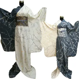 Японское женское длинное кимоно Furisode с цветами, традиционный костюм для косплея